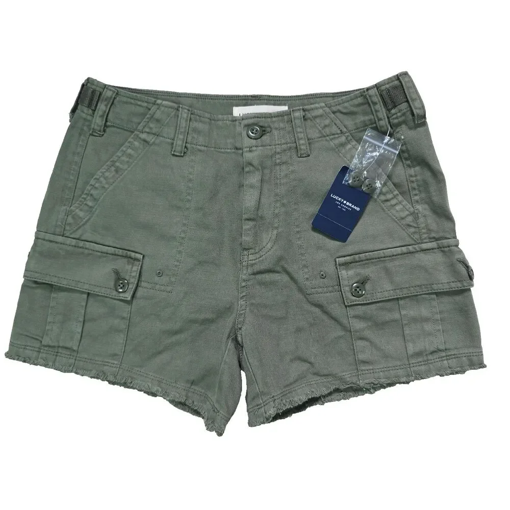 Lucky Brand Green Raw Hem Cargo Shorts Women's Size 25 NWT
